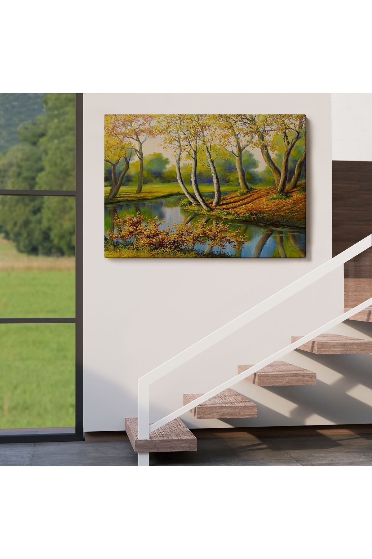 Nehir Manzaralı Yağlıboya Görünüm Dekoratif Kanvas Duvar Tablosu-3617