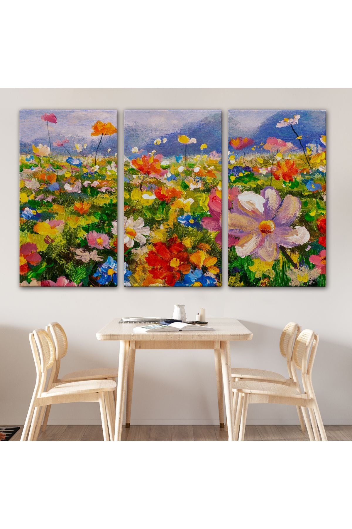 Kır Çiçekleri Yağlıboya Görünüm Dekoratif Kanvas Duvar Tablosu-3740