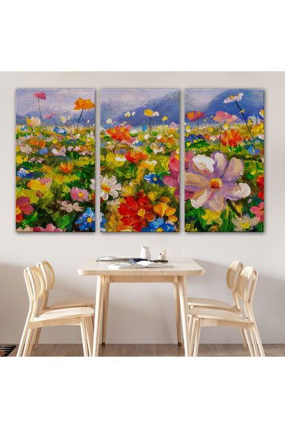 Kır Çiçekleri Yağlıboya Görünüm Dekoratif Kanvas Duvar Tablosu-3740