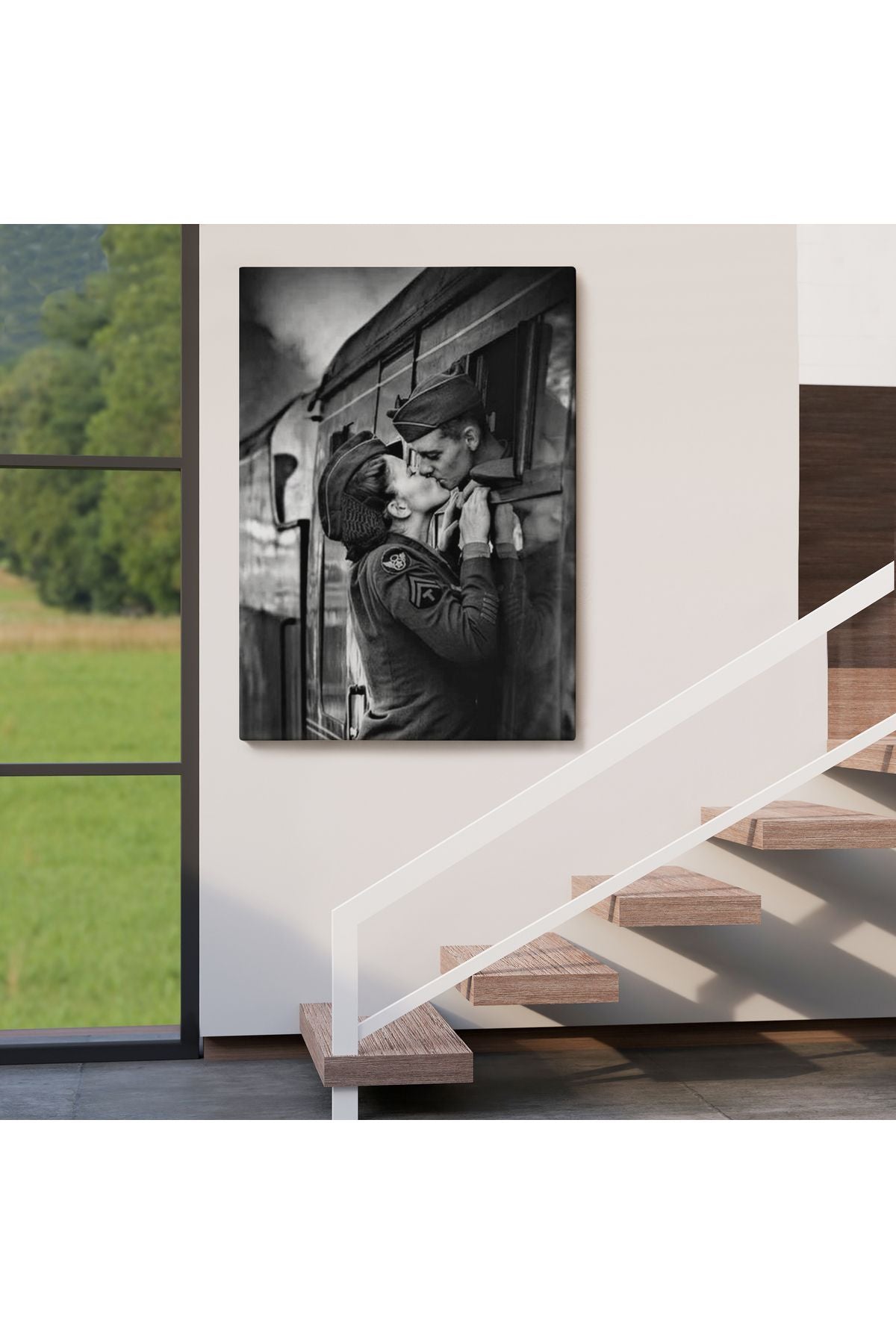 Ayrılık Zamanı Sevgilisi ile Trende Öpüşen Asker Kanvas Tablo-5227