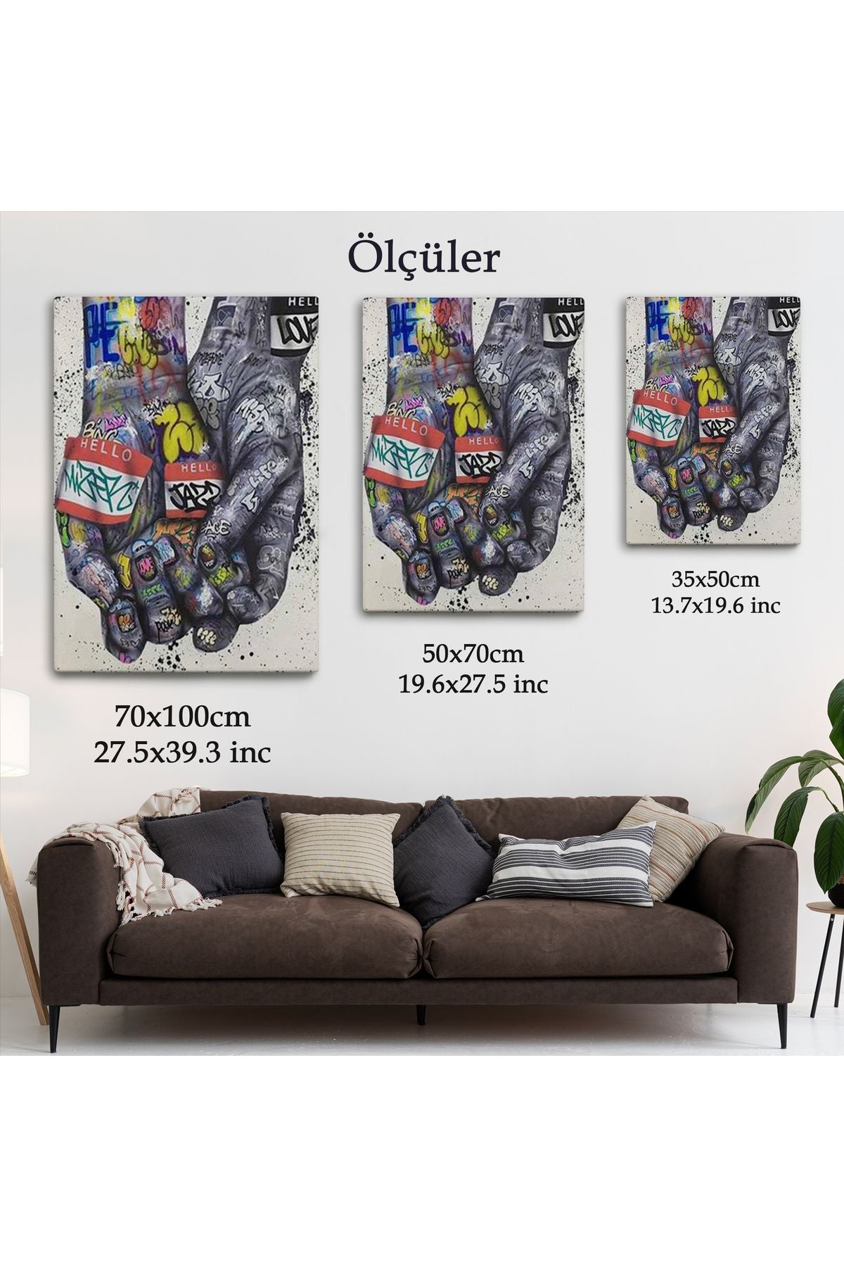 Banksy Tarzı Kanvas Duvar Sanatı, Graffiti El Duvar Posteri Kanvas Tablo-5311