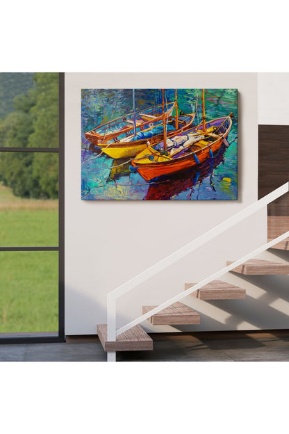 Okyanus Üzerinde Gün Batımı Tekne ve Deniz Kanvas Duvar Tablosu-1194