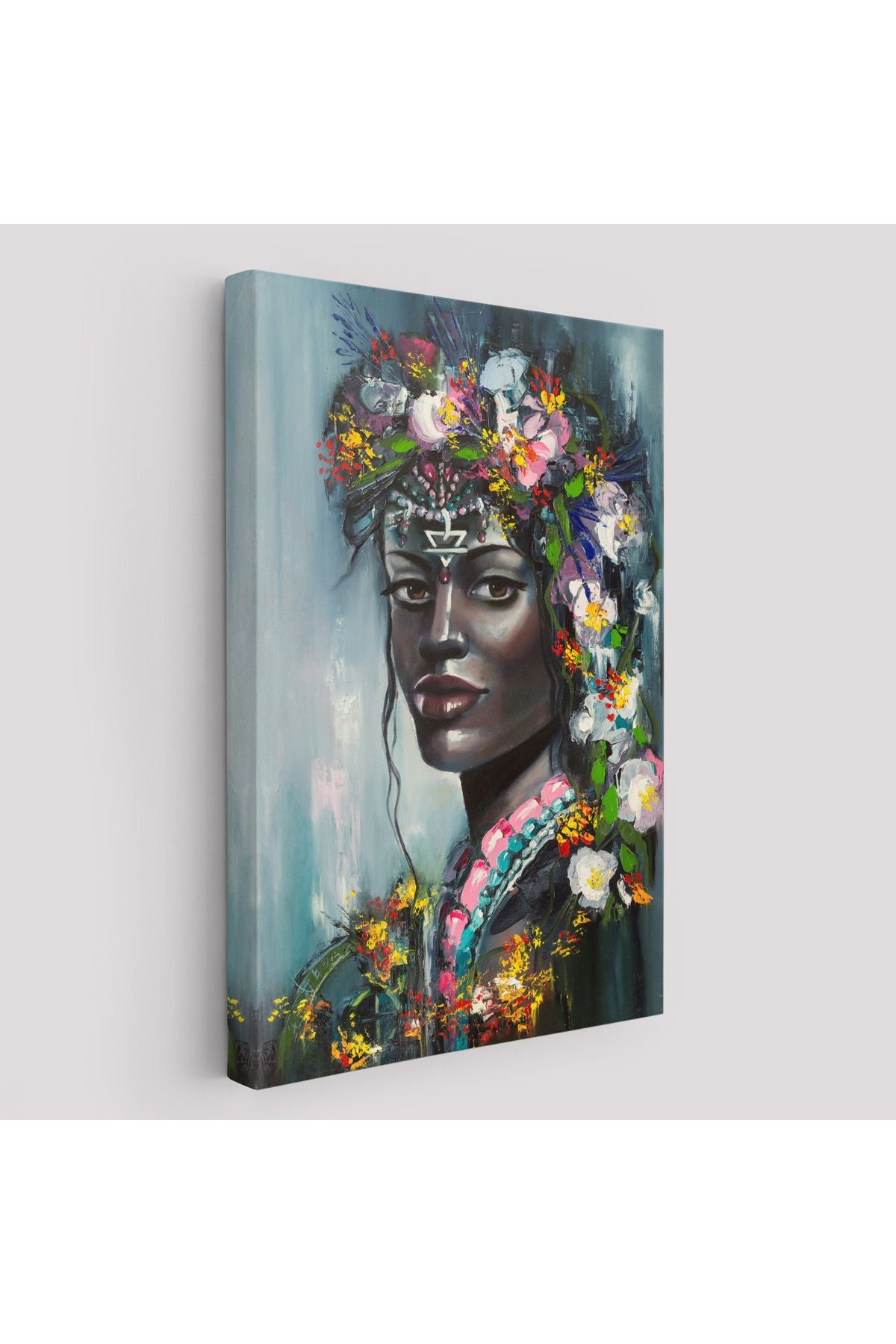 Çiçek Taçlı Afrikalı Kadın Kanvas Tablo-5979