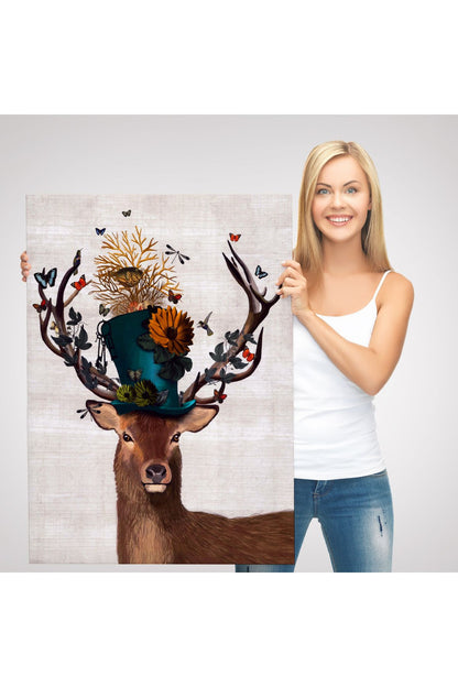 Sürreal Şapkalı Geyik Dekoratif Duvar Tablosu-6468