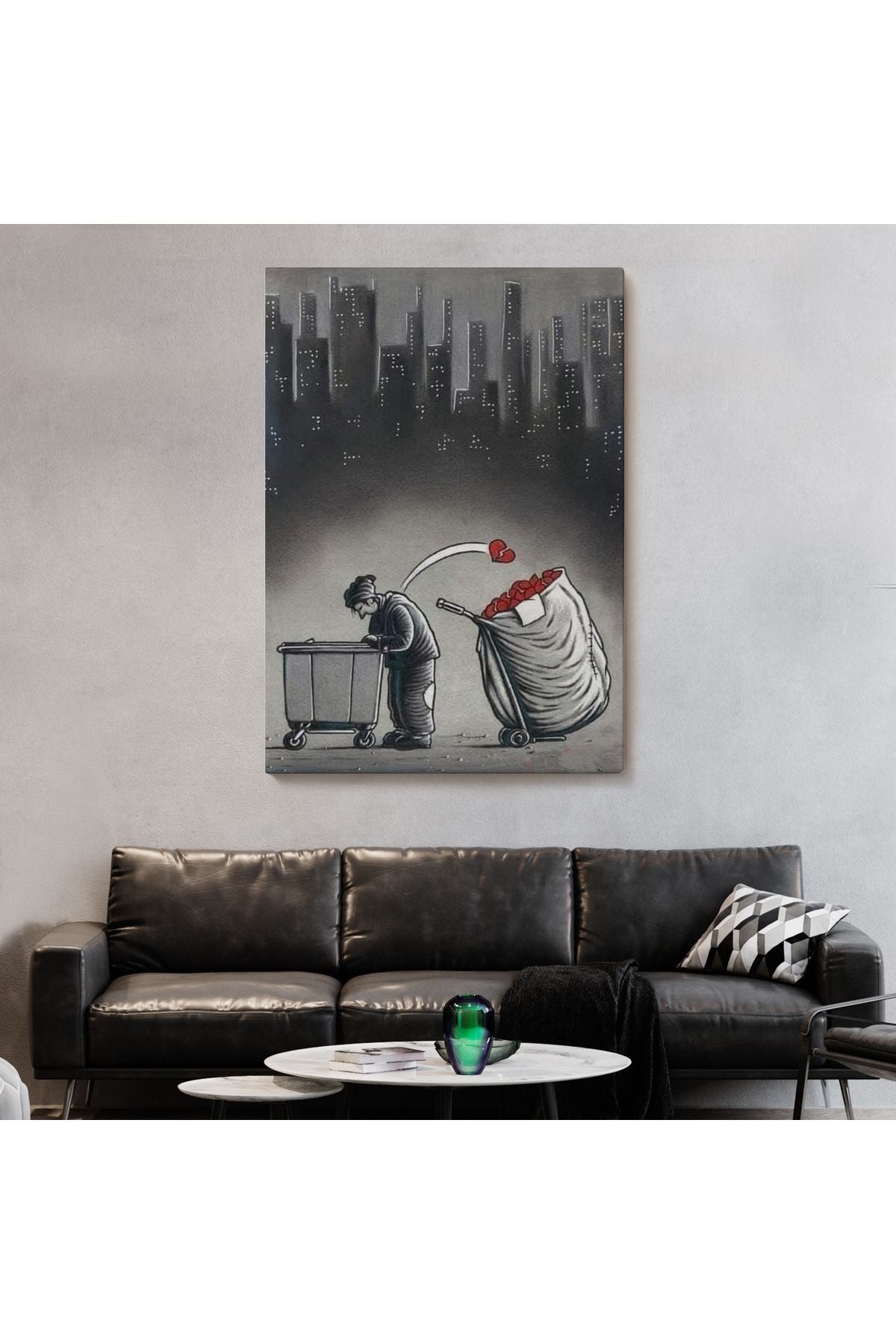 Şehirdeki Kırık Kalpleri Toplayan Çöpçü Duvar Tablosu-6104