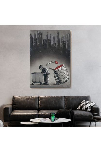 Şehirdeki Kırık Kalpleri Toplayan Çöpçü Duvar Tablosu-6104