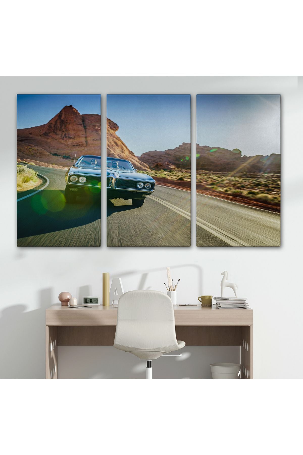 Çölde Eski Araba Dekoratif Kanvas Duvar Tablosu-3516