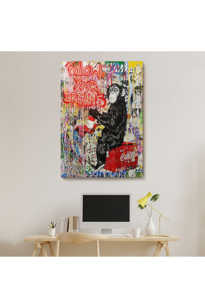 trndry seri001 Hayallerinin Peşinden Git,Maymun Graffiti Posteri, Banksy Graffiti Kanvas Tablo-5304