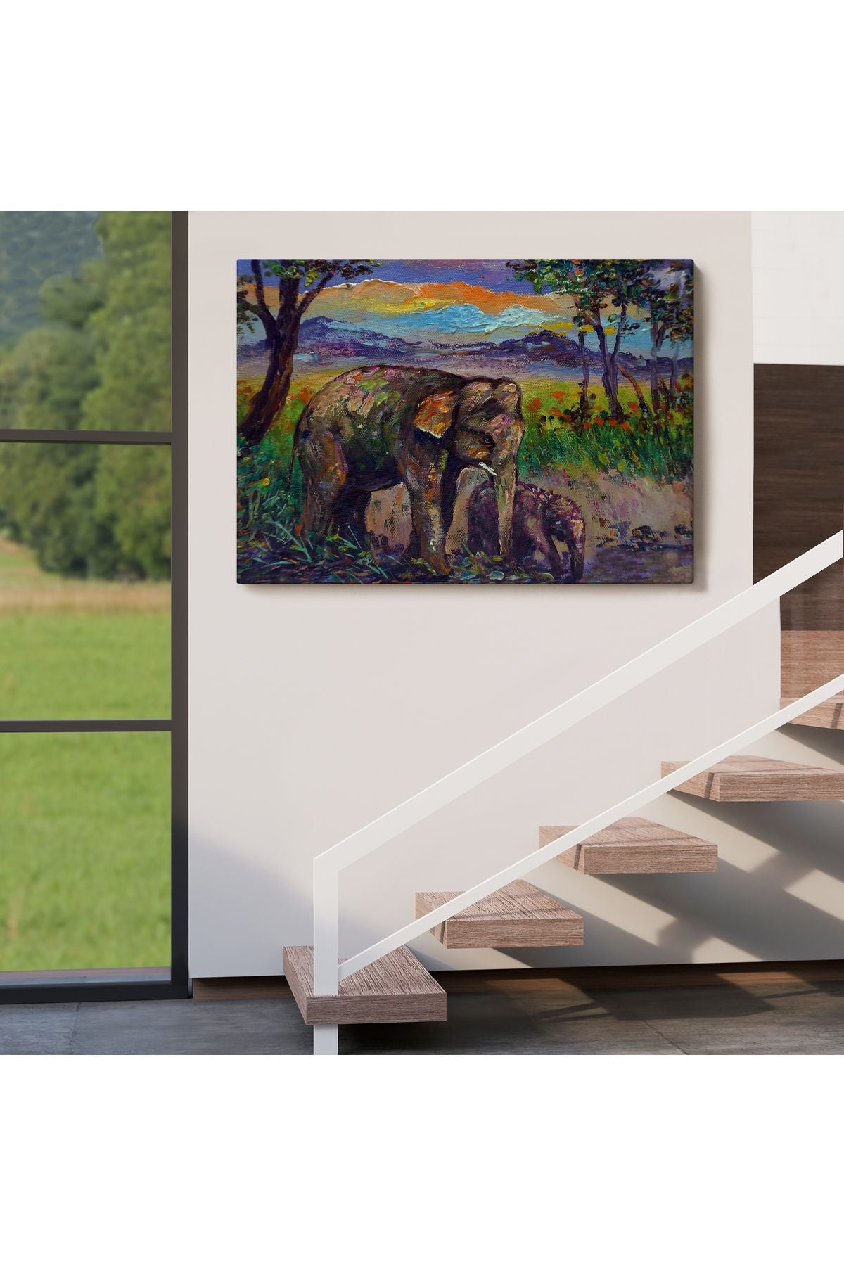 Ormandaki Yavru Fil ve Anne Fil Tablosu-1242