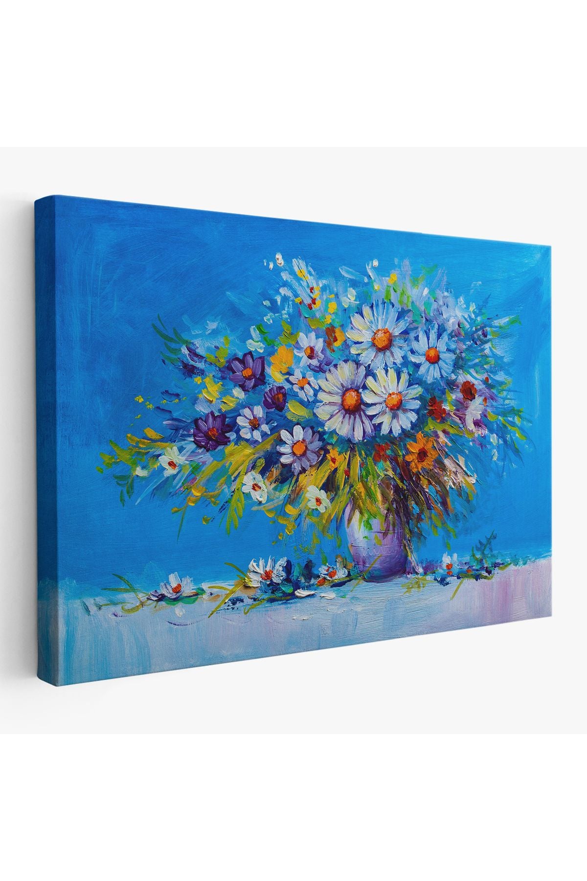 Vazodaki Çiçekler Yağlıboya Görünüm Dekoratif Kanvas Duvar Tablosu-3641
