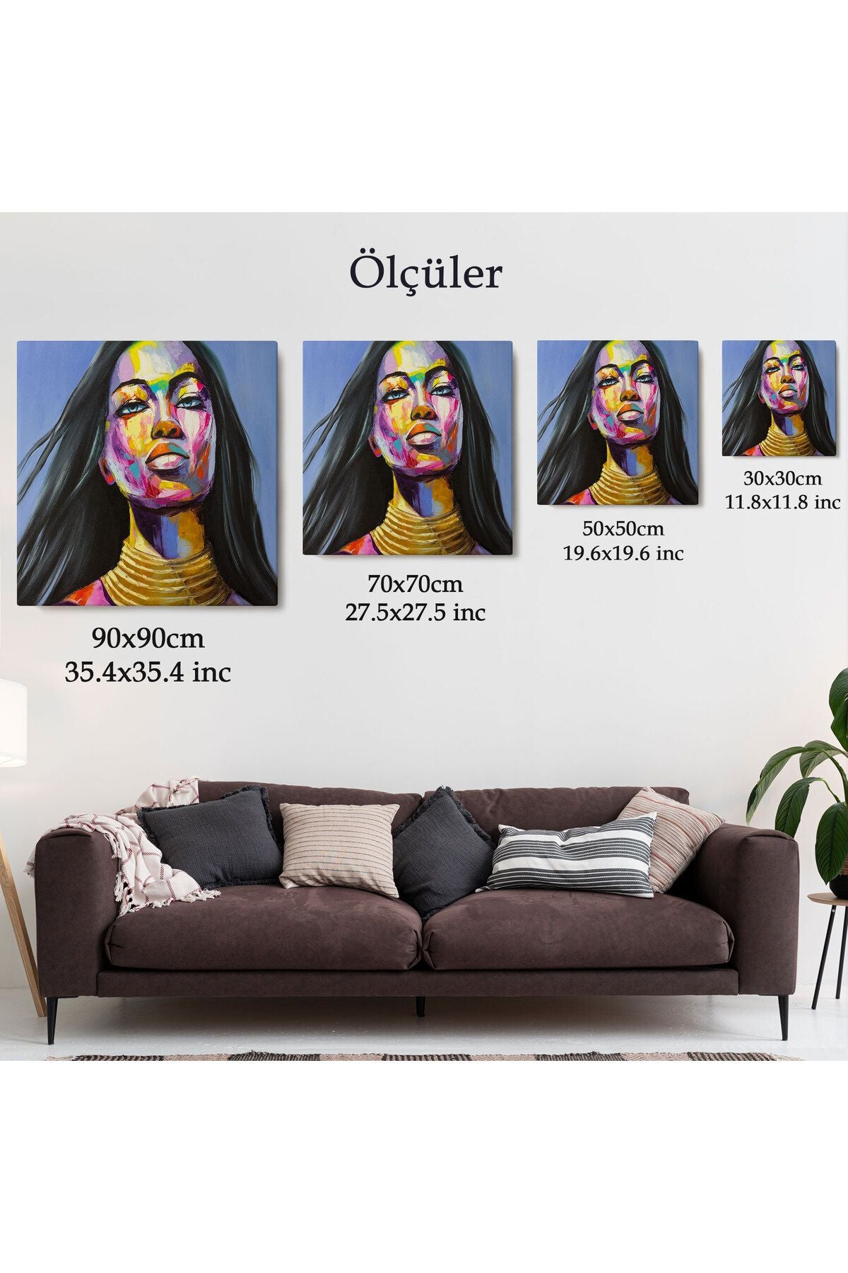 Renkli Kadın Yağlıboya Görünüm Dekoratif Kanvas Duvar Tablosu-5835