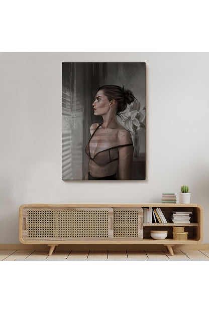 Güzel Kadın Pencereden Dışarı Bakıyor Kanvas Tablosu-5257