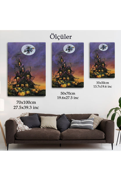 Süpürge İle Uçan Cadı ve Kedisi Cadılar Bayramı Helloven Duvar Tablosu -6078