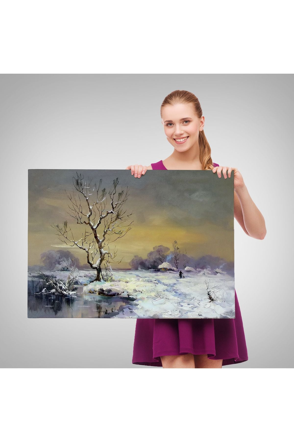 Karla Kaplı Köy Manzarası Duvar Tablosu-3661