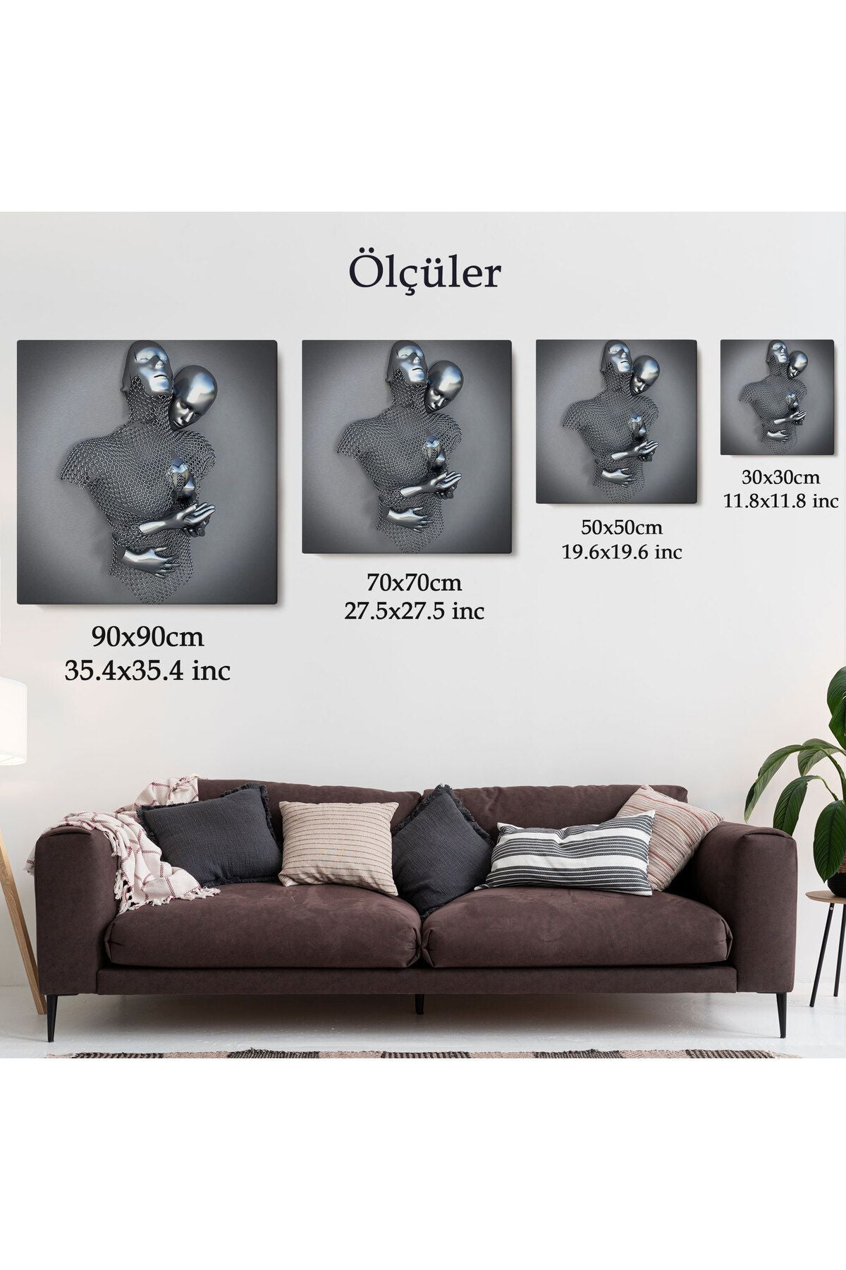 Gri ve Gümüş 3D Metalik Efektli Kanvas Tablo, Romantik Beden Aşk Sanatı-5355