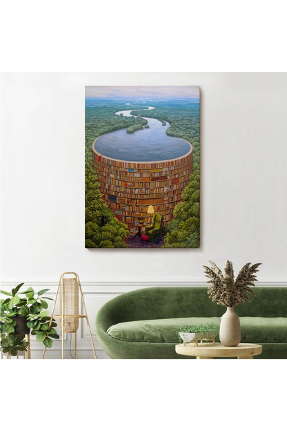 Gerçeküstü Bir Kütüphane Kanvas Tablo, Çalışma Odası Hediyesi, Kütüphane Posteri-5209