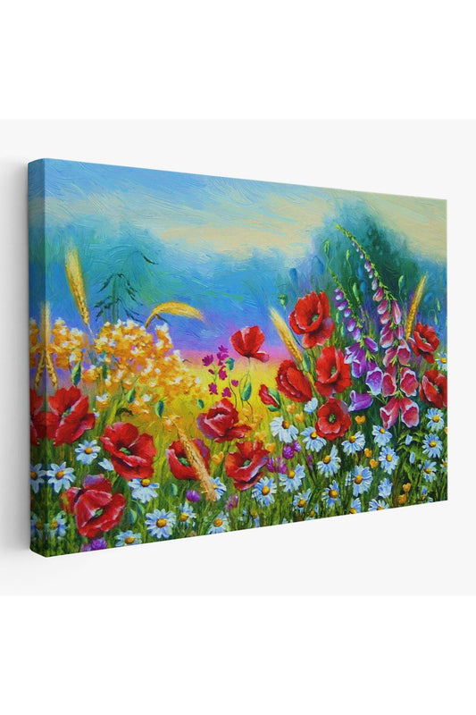 Renkli Çiçekler Yağlıboya Görünüm Dekoratif Kanvas Duvar Tablosu-3749