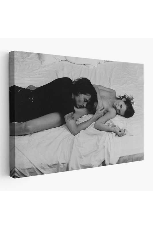 Özel Tasarım, Dekortif  BaskıJohnny Depp ve Kate Moss Duvar Tablosu, Siyah Beyaz-6525