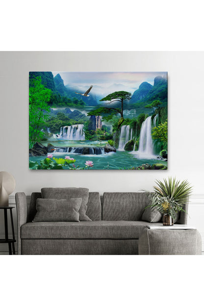Şelale Manzaralı Dekoratif Kanvas Duvar Tablosu-3676