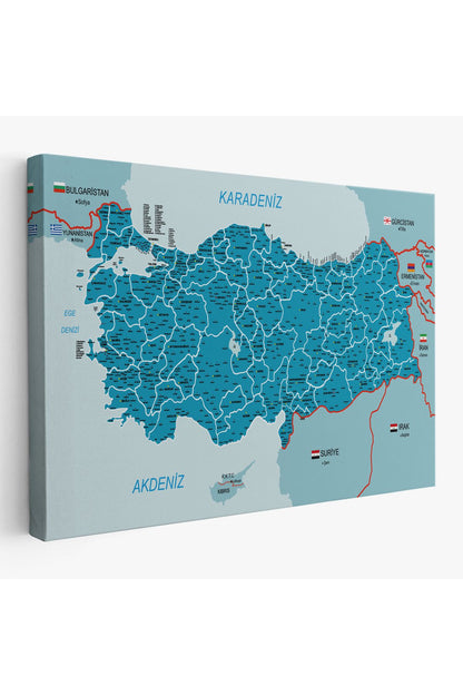 Türkiye Haritası Kanvas Tablo İl ve İlçeli Ayrıntılı Eğitici Komşulu Tablo 3003
