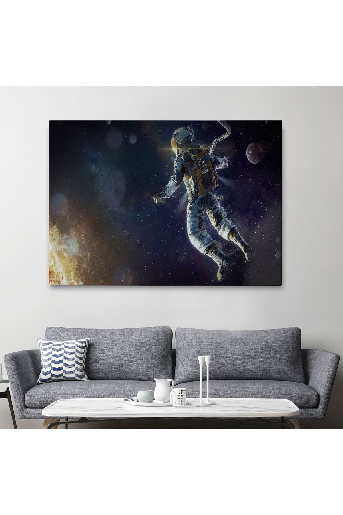 Astronot Duvar SanatıKanvas Tablo, Uzay Posteri, Astronot Uzayda, Gezegen Arka Planı-5381