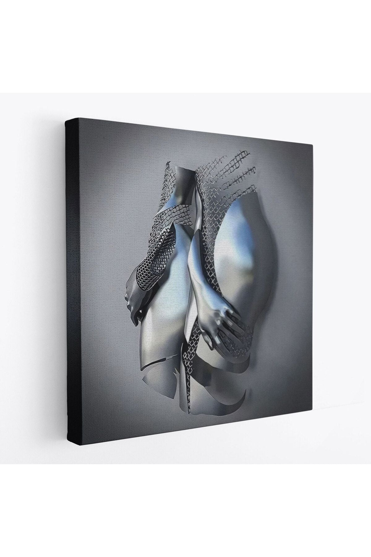 Romantik Beden, 3D Efekti Gri ve Gümüş İnsan Metalik Kanvas Tablo-5359