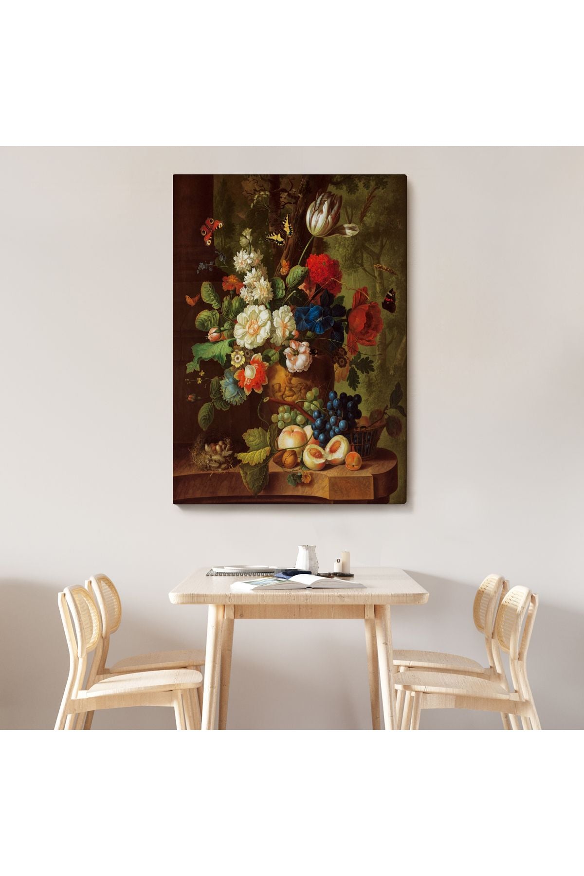 Çiçekler ve Meyveler Yağlıboya Görünüm Dekoratif Kanvas Duvar Tablosu-5939