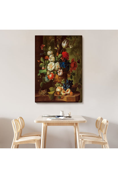 Çiçekler ve Meyveler Yağlıboya Görünüm Dekoratif Kanvas Duvar Tablosu-5939