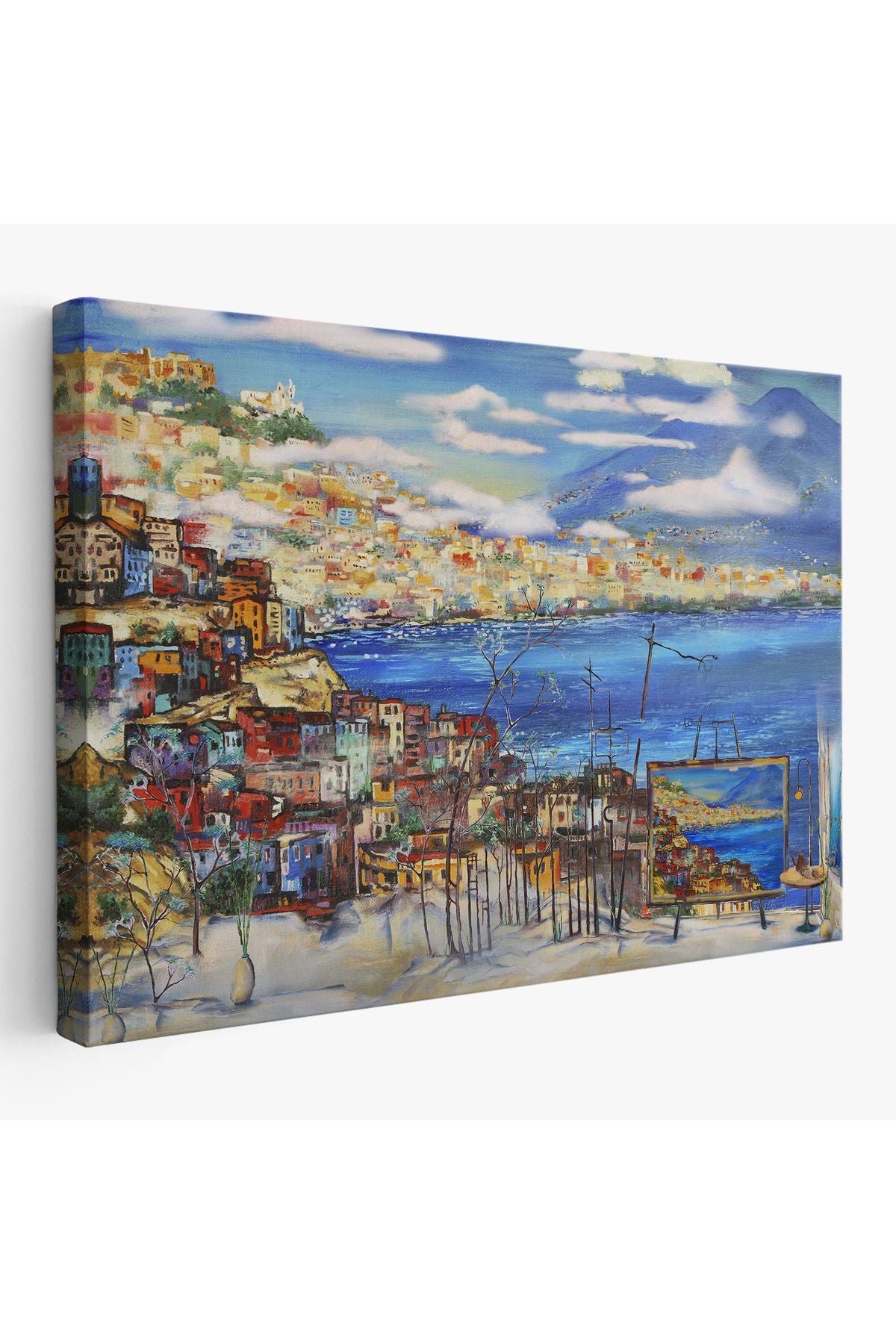 Napoli Manzaralı Yağlıboya Görünüm Dekoratif Kanvas Duvar Tablosu-3503
