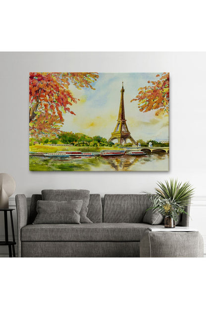 Seine Nehri Ve Eyfel Manzaralı Yağlıboya Dekoratif Kanvas Duvar Tablosu-3564