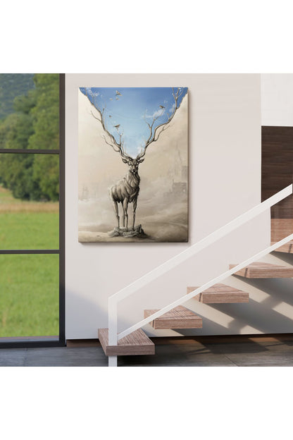 Daha Güzel Bir Doğa Hayal Eden Geyik Sürreal Duvar Tablosu-6017