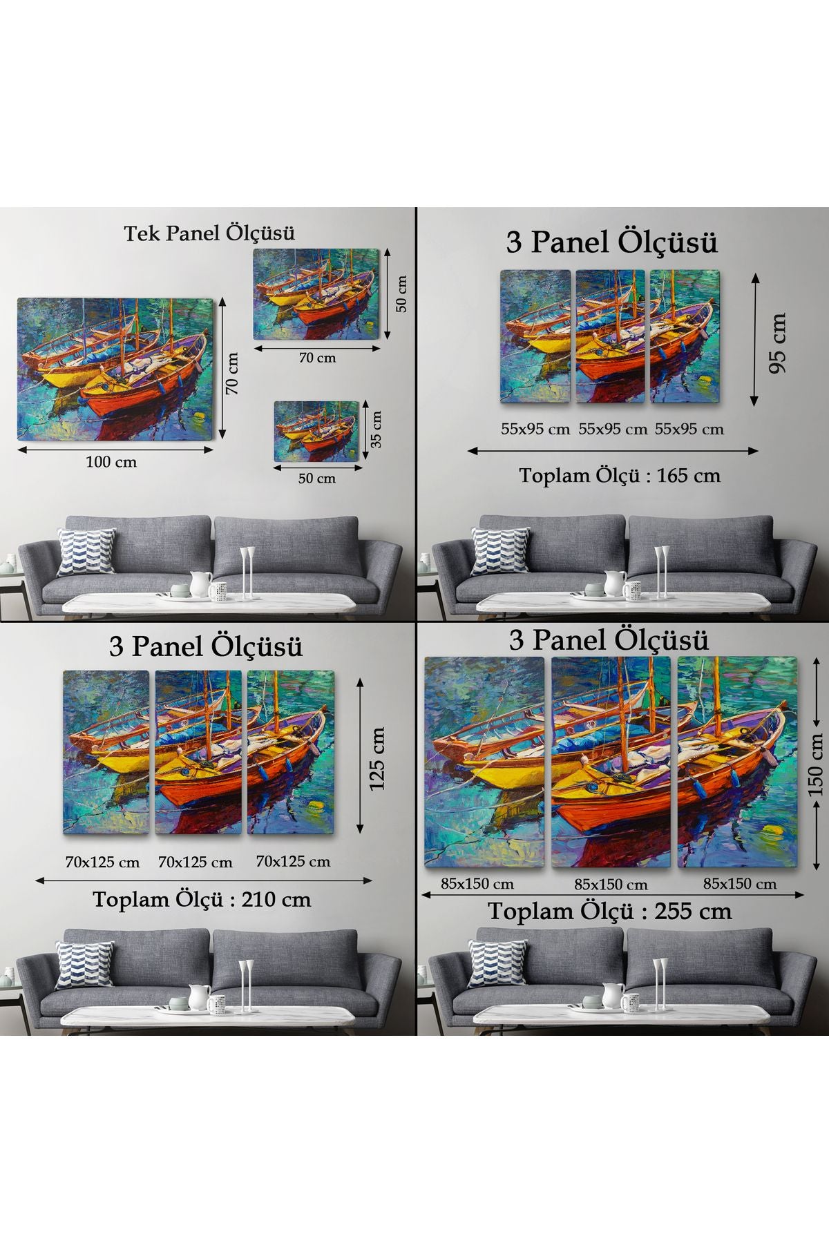 Okyanus Üzerinde Gün Batımı Tekne ve Deniz Kanvas Duvar Tablosu-1194