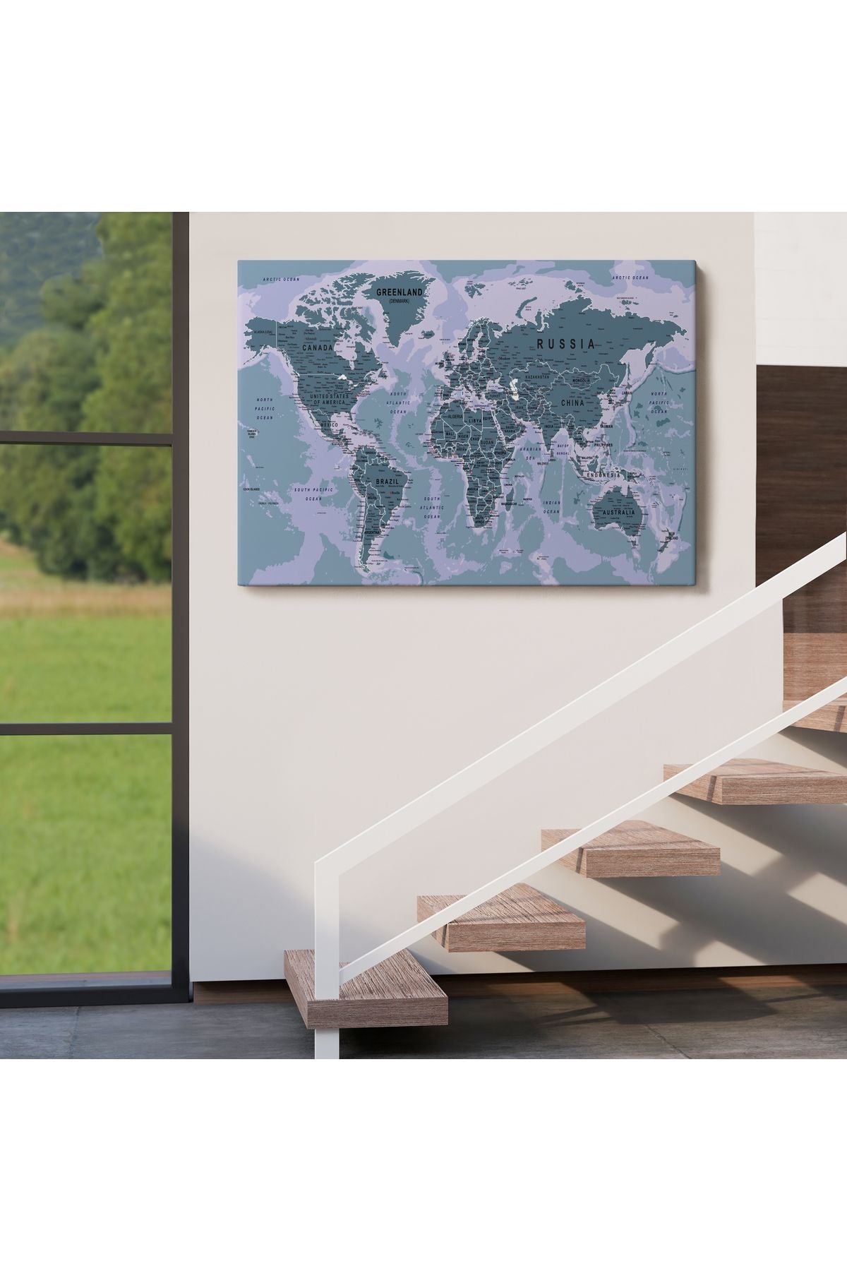 Dünya Haritası Son Derece Ayrıntılı Eğitici Okyanuslu Dekoratif Kanvas Tablo 2513