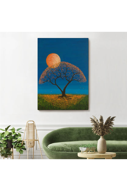 Gece Ay Işığındaki Aşk Ağacı Dekoratif Duvar Tablosu-6197