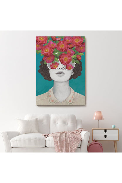 Dekoratif Duvar Tablosu-Çiçek Saçan Optimist Kadın Kanvas Tablo 6269