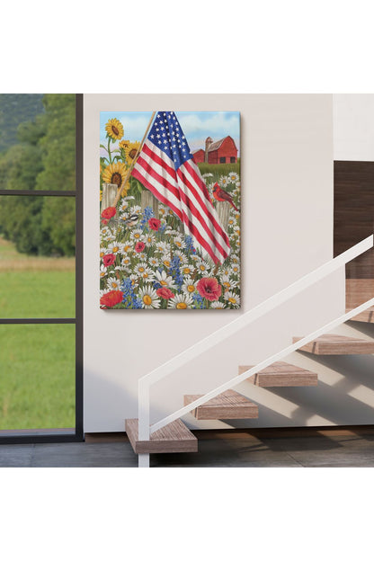 Güzel Bahçe İçierisindeki Amerka Bayrağı Duvar Tablosu-6278