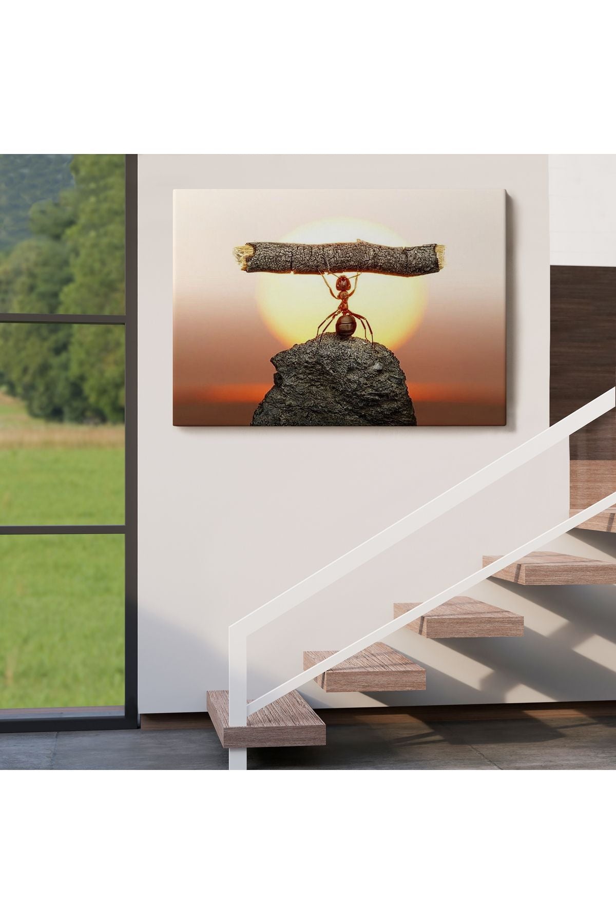 Güçlü Karınca Kanvas Duvar Sanatı, Ağacı Kaldıran Karınca, Motivasyon Tablosu-5397