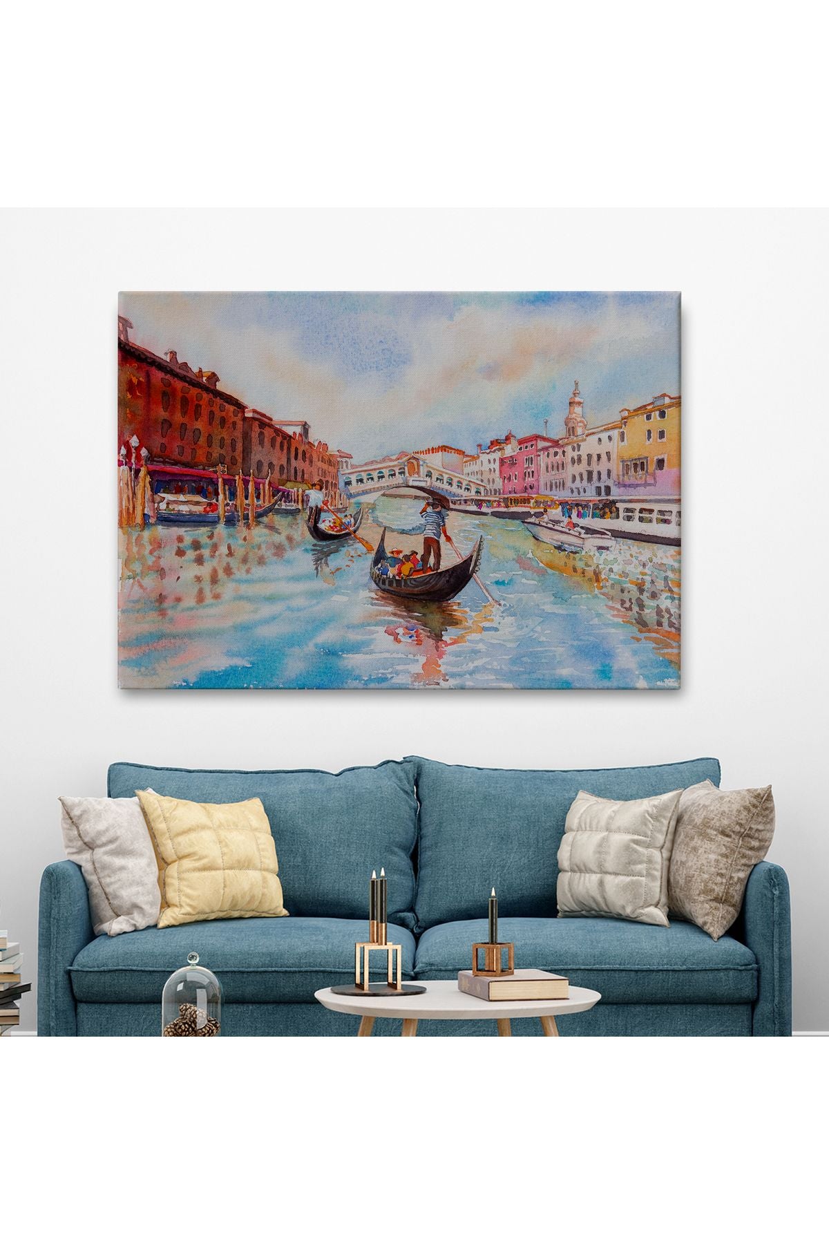 Venedik Kanalın da Gondollar Yağlıboya Görünüm Dekoratif Kanvas Duvar Tablosu-3660