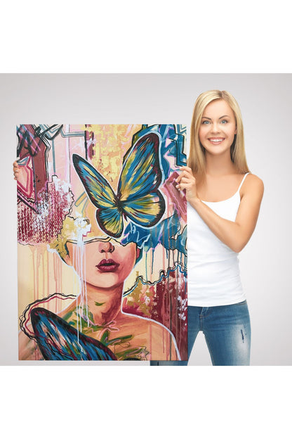 Renlki Sürreal Kadın Portresi Dekoratif Duvar Tablosu-6297