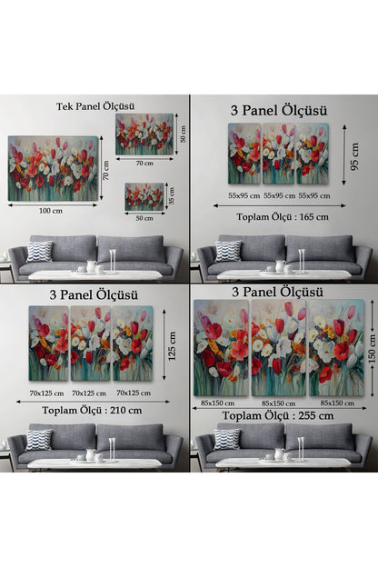 Kır Çiçekleri Yağlıboya Görünüm Dekoratif Kanvas Duvar Tablosu-3581