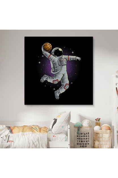 Dekortif BaskıAy'da Basketbol Oynayan Astronot Kanvas Tablo-5068