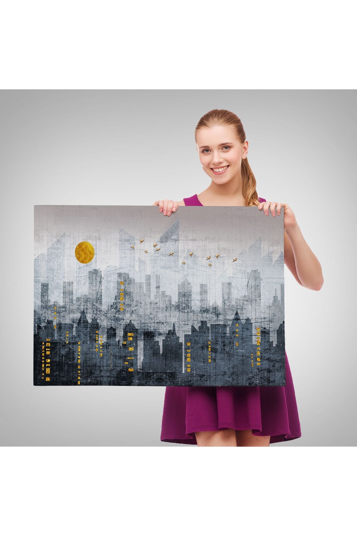 Modern Şehir Manzarasının Silueti Kanvas Tablo-5038