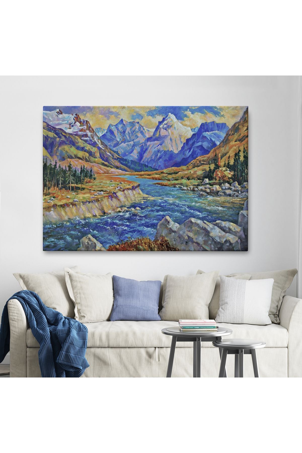 Kafkas Dağları Manzaralı Yağlıboya Görünüm Dekoratif Tablo-3611