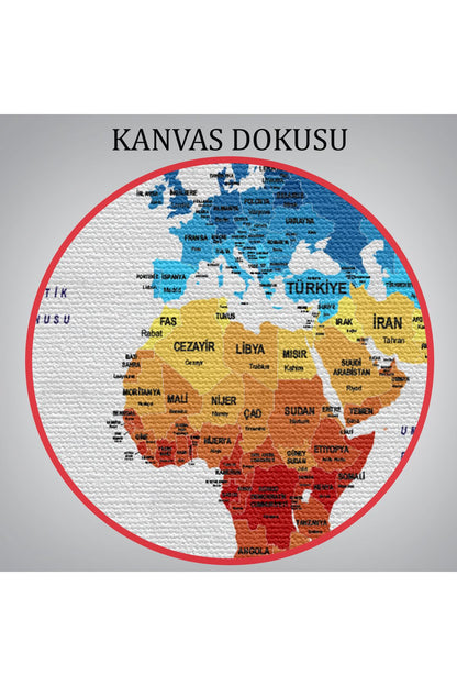 Türkçe Dünya Haritası Dekoratif Kanvas Tablo Ülke ve Başkentli 1492