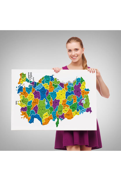 arg001 seri Türkiye Haritası Kanvas Tablo İl ve İlçeli Ayrıntılı Eğitici  Dekoratif Tablo 3032