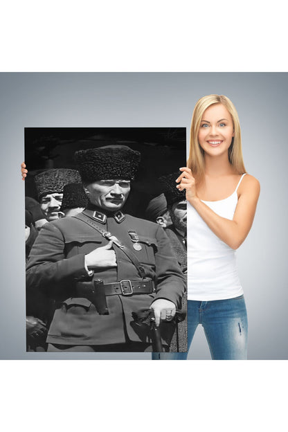 Atatürk Portre Tablosu Mustafa Kemal Atatürk Dikdörtgen Dekoratif Kanvas Tablo-ey-123