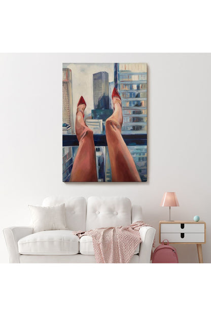 New York da Dinlenen Kırmızı Ayakkabılı Sexi Kadın Tablosu-6184