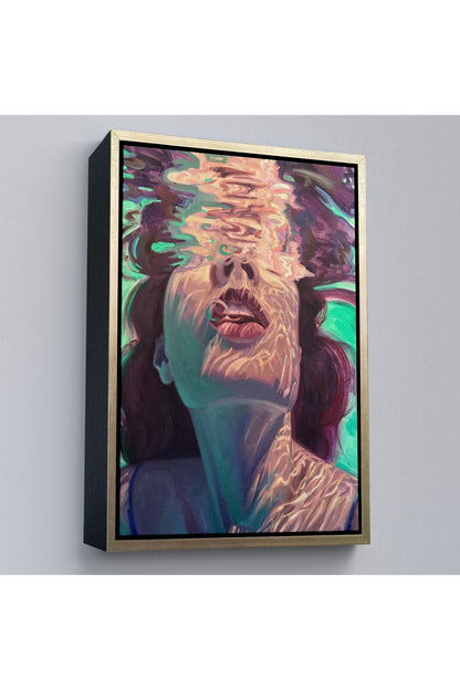 Çerçeveli Su Altında Kadın Kanvas Tablo, Sualtı Yağlıboya Tablo Efektli Tablo-5280