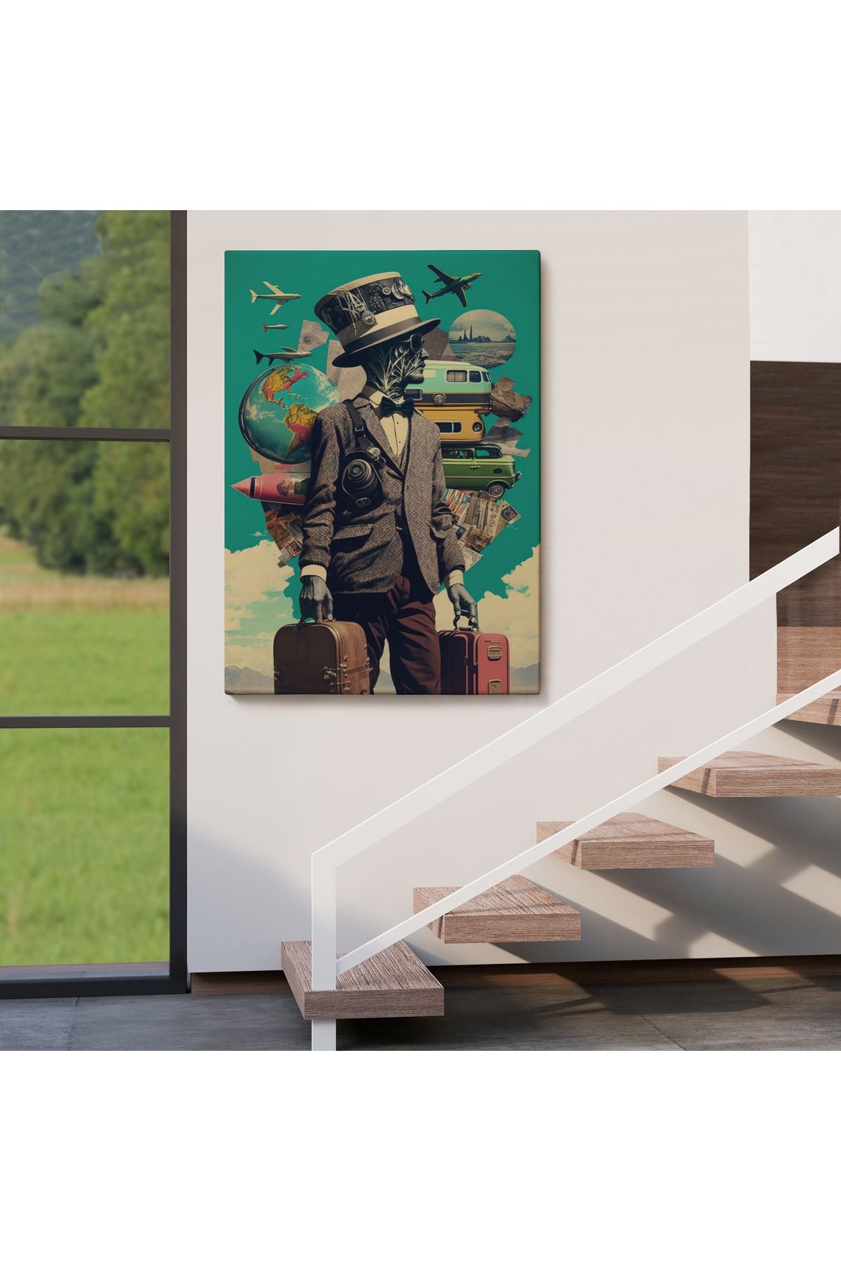 Takım Elbiseli Seyahat Eden Adam Vintage Kanvas Tablo-6323