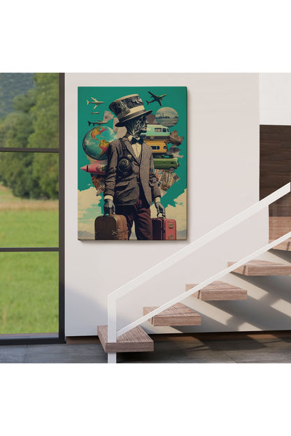 Takım Elbiseli Seyahat Eden Adam Vintage Kanvas Tablo-6323